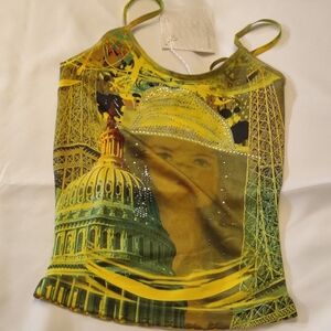 NWT Connection 18 Yellow & Green Graphic Artistic Camisole - Size XS/S